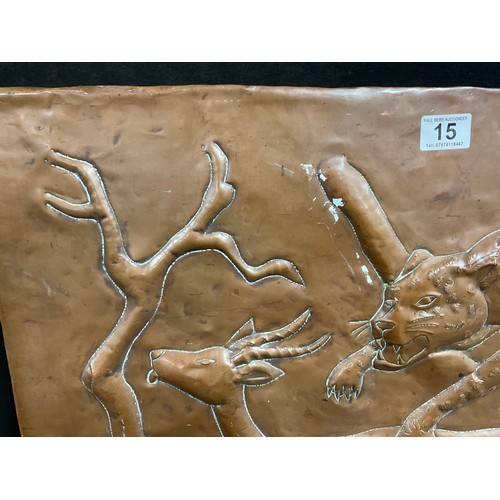 15 - AFRICAN STYLE COPPER PLAQUE OF A CHEETAH HUNTING AN ANTELOPE 34