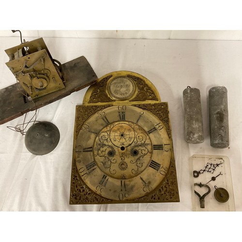 24 - VICTORIAN GRANDFATHER EIGHT DAY BRASS FACED CLOCK WORKS - TAYLOR OF DUMFRIES