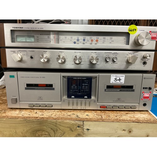 34 - SANSUI D-99D STEREO DOUBLE CASSETTE DECK COMPLETE WITH INSTRUCTIONS, TOSHIBA STEREO RECEIVER SA-220L... 