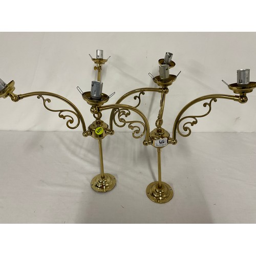 39 - PAIR OF THREE BRANCH BRASS CEILING LIGHTS