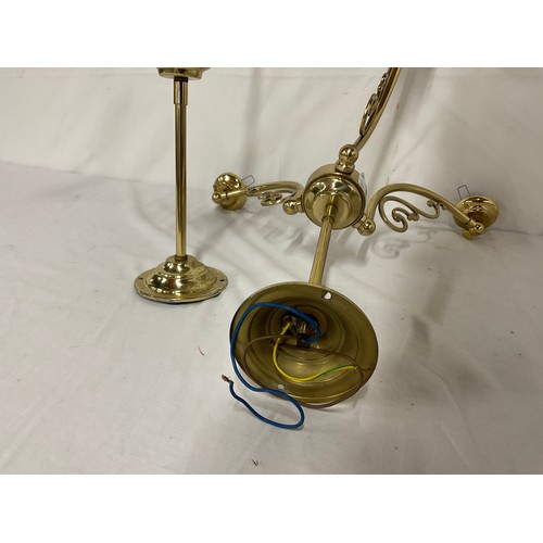 39 - PAIR OF THREE BRANCH BRASS CEILING LIGHTS