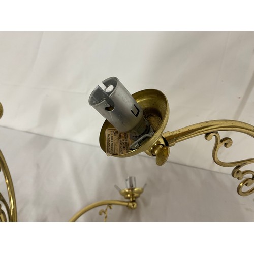 39 - PAIR OF THREE BRANCH BRASS CEILING LIGHTS