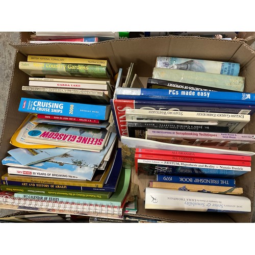 44 - THREE BOXES OF BOOKS INCLUDING ATLASES,COOKERY BOOKS,TRAVEL BOOKS ETC