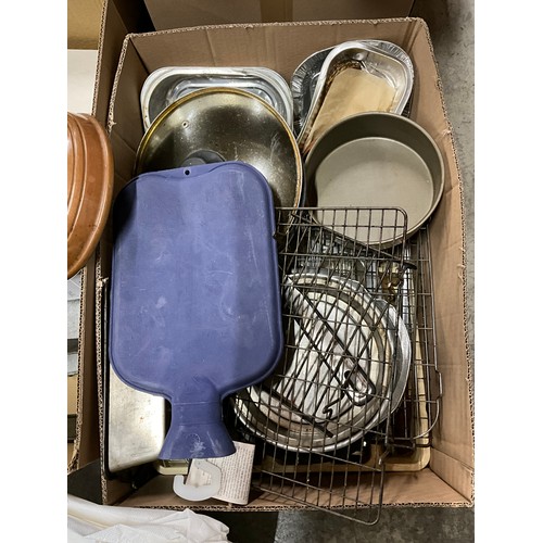 54 - FOUR BOXES OF KITCHENWARE TO INCLUDE SAUCEPANS ETC