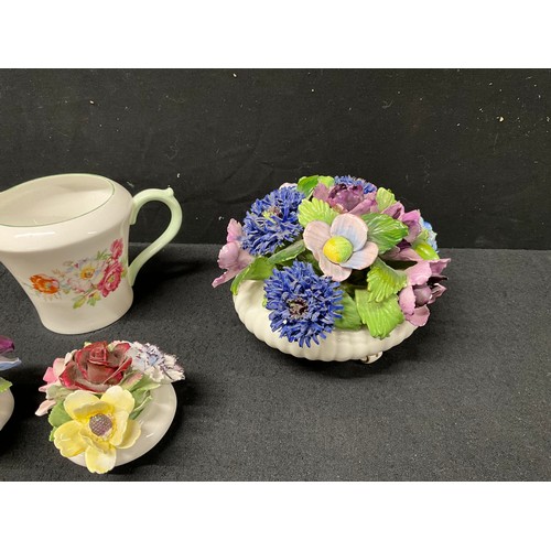 58 - CHINA POSY VASES TO INCLUDE: ROYAL DOULTON, ROYAL ADDERLEY, SHELLEY BONE CHINA MILK JUG