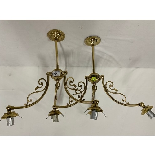 39 - PAIR OF THREE BRANCH BRASS CEILING LIGHTS