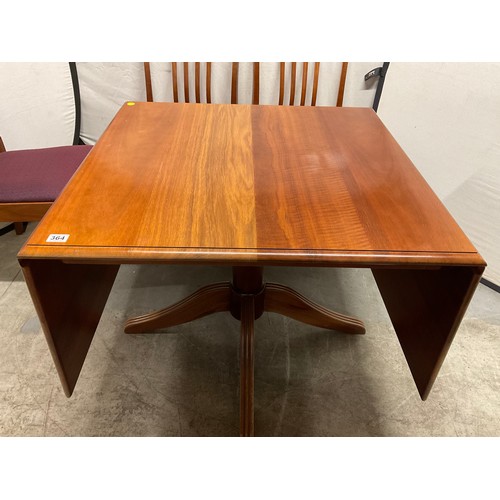 364 - BOB GROOM JARRAH WOOD PEDESTAL DROP LEAF DINING TABLE AND SIX MATCHING CHAIRS WITH UPHOLSTERED SEATS... 