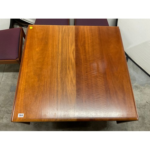 364 - BOB GROOM JARRAH WOOD PEDESTAL DROP LEAF DINING TABLE AND SIX MATCHING CHAIRS WITH UPHOLSTERED SEATS... 