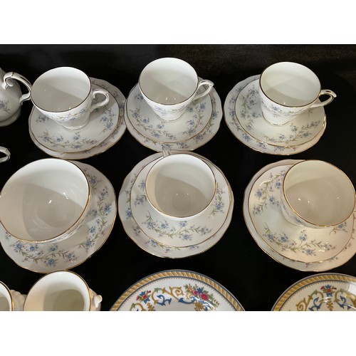 1 - TWO BOXES OF BONE CHINA ITEMS TO INCLUDE PART TEA SETS WEDGWOOD, DUCHESS ETC