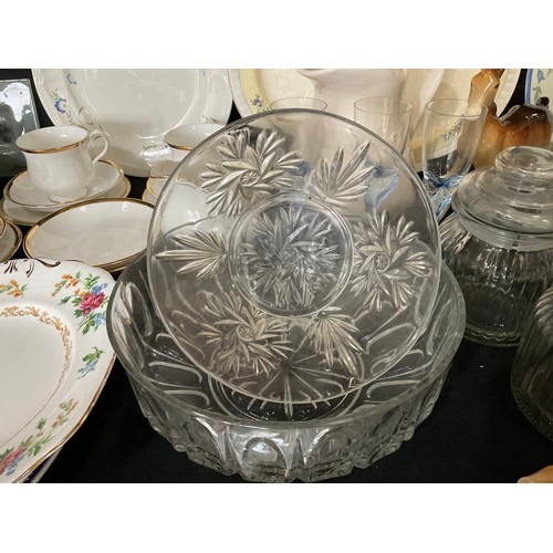 4 - TWO BOXES OF CHINA GLASS ETC TO INCLUDE SILVER PLATED VINERS TEA POT, PLATED MUFFIN DISH PAPER WEIGH... 