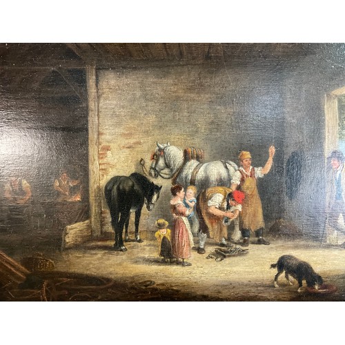 16 - EARLY OIL ON PANEL OF THE BLACK SMITH FORGE SIGNATURE TO BACK OF PANEL  21