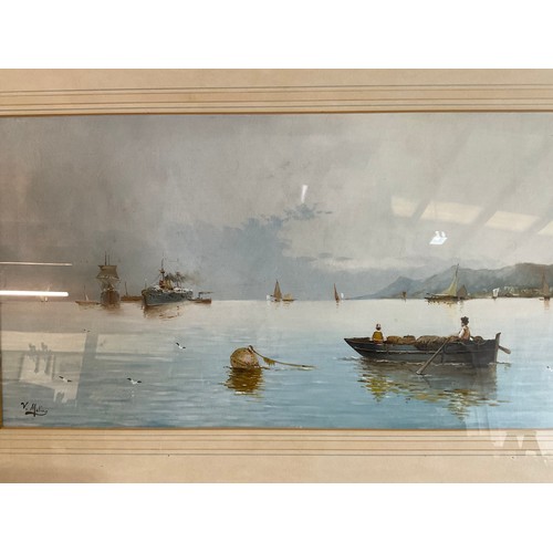 20 - GILT FRAMED HARBOUR SCENE OILS UNDER GLASS SIGNED V MOLINO 30