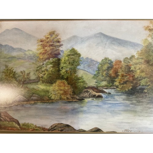 53 - A FRAMED WATER COLOUR SIGNED PITCH 1966 MOUNTAIN SCENE WITH LAKE 22