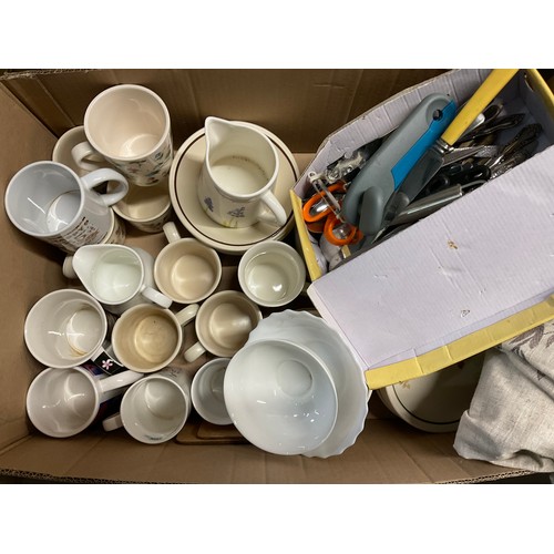 12 - FOUR BOXES OF CHINA AND GLASSWARE TO INCLUDE VICTORIAN TEAWARE AND GLASSWARE, BOX OF CHRISTMAS ITEMS... 