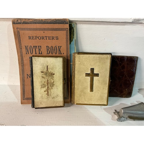 30 - A BOX OF COLLECTORS ITEMS TO INCLUDE A MORSE CODE MACHINE, SMALL BIBLES, COLLECTORS TINS ETC