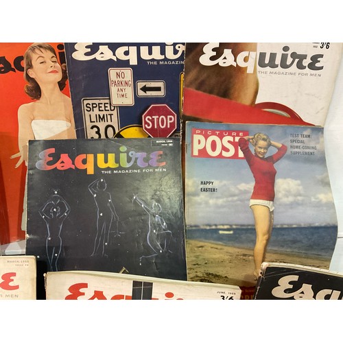 42 - A BOX OF VINTAGE ESQUIRE MAGAZINES FOR MEN AND PICTURE POST MAGAZINES