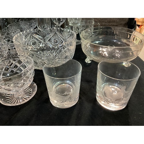 44 - TWO BOXES OF GLASSWARE TO INCLUDE DECANTERS FRUIT BOWLS SUNDAE DISHES WATER JUGS ETC