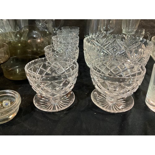 44 - TWO BOXES OF GLASSWARE TO INCLUDE DECANTERS FRUIT BOWLS SUNDAE DISHES WATER JUGS ETC