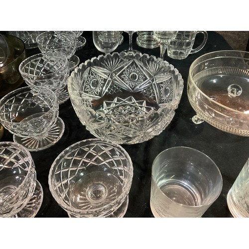 44 - TWO BOXES OF GLASSWARE TO INCLUDE DECANTERS FRUIT BOWLS SUNDAE DISHES WATER JUGS ETC