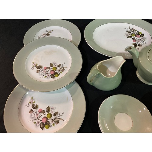 50 - A BOX OF CHINA TO INCLUDE ALFRED CLOUGH LIMITED PART DINNER SERVICE AND A BONE CHINA PART TEA SERVIC... 