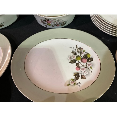 50 - A BOX OF CHINA TO INCLUDE ALFRED CLOUGH LIMITED PART DINNER SERVICE AND A BONE CHINA PART TEA SERVIC... 