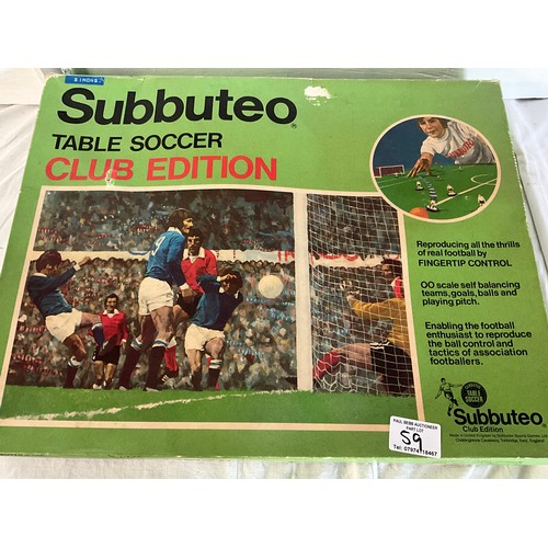 59 - A BOX OF VINTAGE GAMES TO INCLUDE SUBBUTEO SCALECTRIX CROSS FIRE ETC