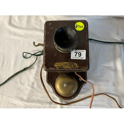 79 - VINTAGE WALL HANGING TELEPHONE COMPLETE WITH BELL BY STERLING TELEPHONES