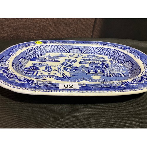 82 - EARLY GODWIN ROWLEY AND COMPANY  STAFFORDSHIRE CHINA (1828-1831) LARGE WILLOW PATTERN MEAT PLATE 18