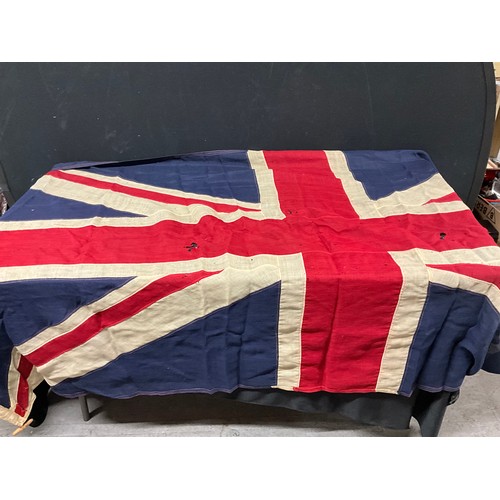 109 - BOX WITH LARGE FLAG, GAS MASKS ETC