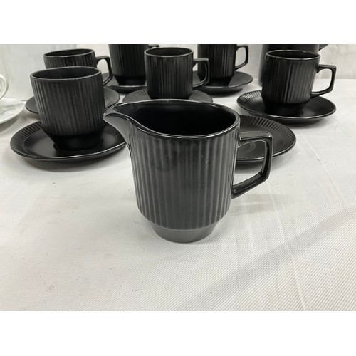 116 - BOX OF CHINA TO INCLUDE MODERN ST MICHAELS STANFORD DINNERWARE AND A RETRO BLACK COFFEE SET