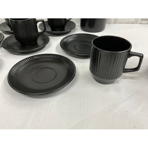 116 - BOX OF CHINA TO INCLUDE MODERN ST MICHAELS STANFORD DINNERWARE AND A RETRO BLACK COFFEE SET