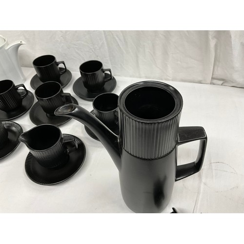 116 - BOX OF CHINA TO INCLUDE MODERN ST MICHAELS STANFORD DINNERWARE AND A RETRO BLACK COFFEE SET