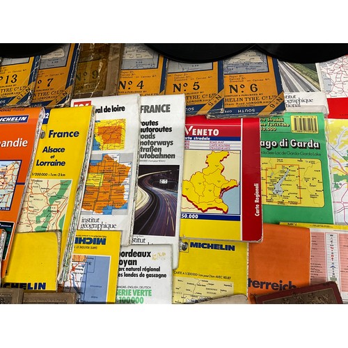 119 - TWO BOXES OF HMV RECORDS AND ORDINANCE SURVEY MAPS ETC