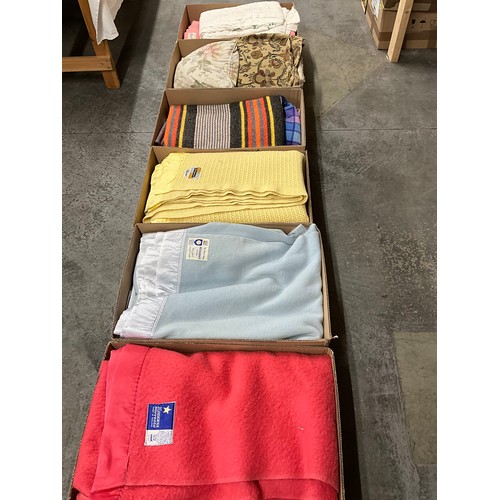 128 - SIX BOXES OF BLANKETS AND LINEN