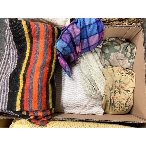 128 - SIX BOXES OF BLANKETS AND LINEN