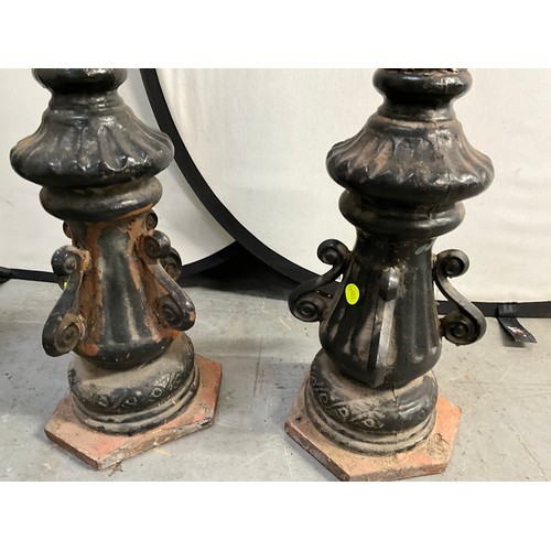 413 - 3 CAST IRON GARDEN LAMPS WITH COPPER TOPS H74”