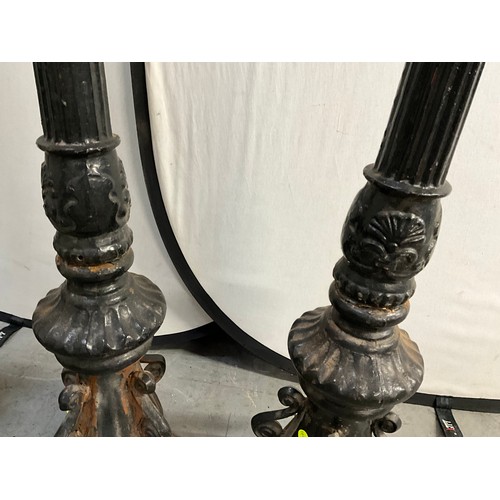 413 - 3 CAST IRON GARDEN LAMPS WITH COPPER TOPS H74”