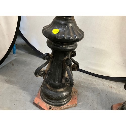 413 - 3 CAST IRON GARDEN LAMPS WITH COPPER TOPS H74”