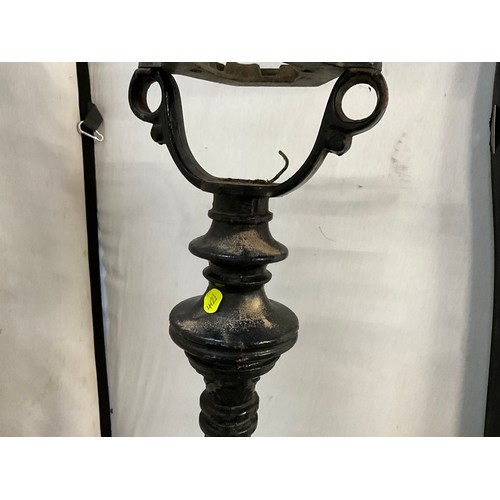 413 - 3 CAST IRON GARDEN LAMPS WITH COPPER TOPS H74”