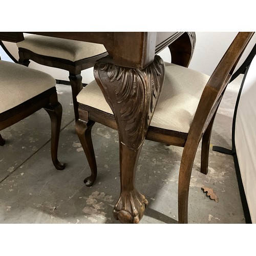 419 - MAHOGANY WINDOUT TABLE WITH 1 LEAF PIE CRUST EDGE CABRIOLE LEGS BALL AND CLAW FEET H29” W64” EXTENDE... 