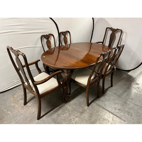 419 - MAHOGANY WINDOUT TABLE WITH 1 LEAF PIE CRUST EDGE CABRIOLE LEGS BALL AND CLAW FEET H29” W64” EXTENDE... 