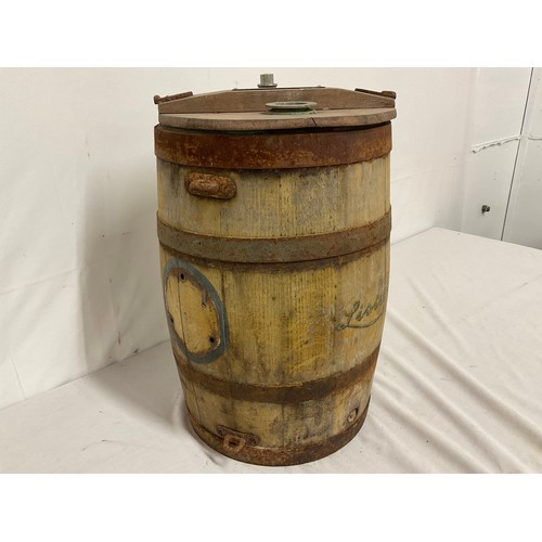 2 - VINTAGE IRON BANDED OAK CHURN