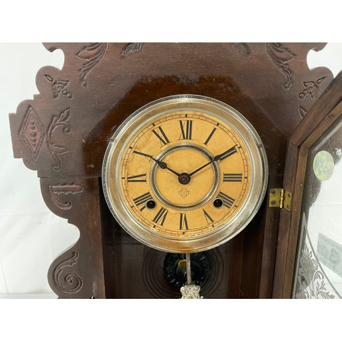 3 - AMERICAN GINGER BREAD CLOCK COMPLETE WITH PENDULUM AND KEY H23