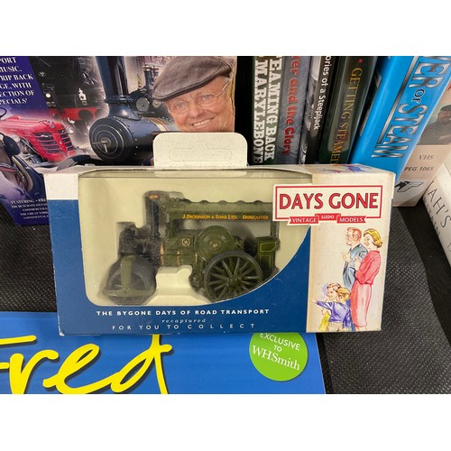 11 - A BOX OF STEAM ENGINE RELATED ITEMS TO INCLUDE DVD'S BOOKS ETC