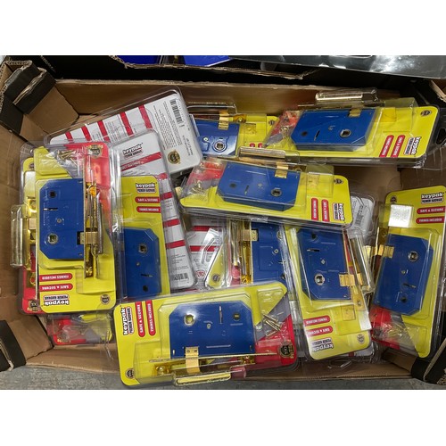 45 - 3 BOXES OF NEW HARDWARE DOOR LOCKS CORNER TROWEL SETS ETC