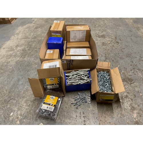 46 - BOX OF NEW COACH SCREWS AND CLOUT NAILS