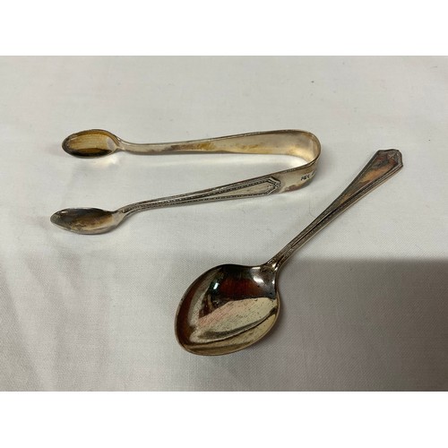 63 - HALLMARKED SILVER CASED SET OF 6 TEA SPOONS AND TONGS