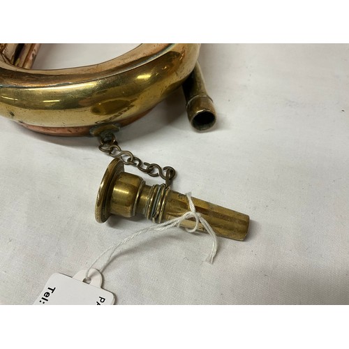 82 - COPPER AND BRASS BUGLE AND VICTORIAN COPPER KETTLE