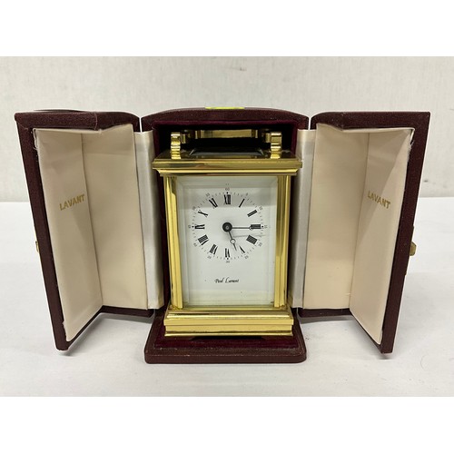 94 - PAUL LAVANT BRASS CARRIAGE CLOCK IN ORGINAL PRESENTATION CASE COMPLETE WITH KEY