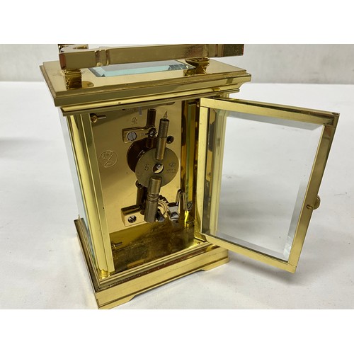 94 - PAUL LAVANT BRASS CARRIAGE CLOCK IN ORGINAL PRESENTATION CASE COMPLETE WITH KEY